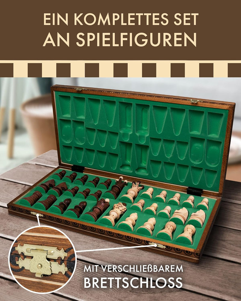 ChessEbook Schachspiel - Hochwertiges Schachbrett aus Holz - Chess Board Set klappbar - Schachbrett-