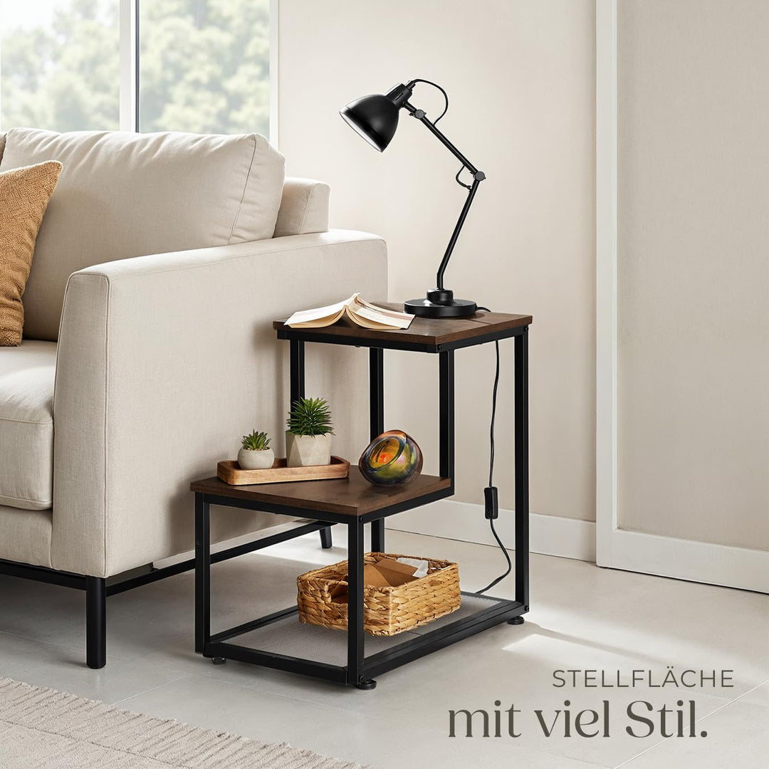 tectake Beistelltisch aus Holz und Metall, Industrial Design, Couchtisch mit 3 Ebenen, Gitterablage