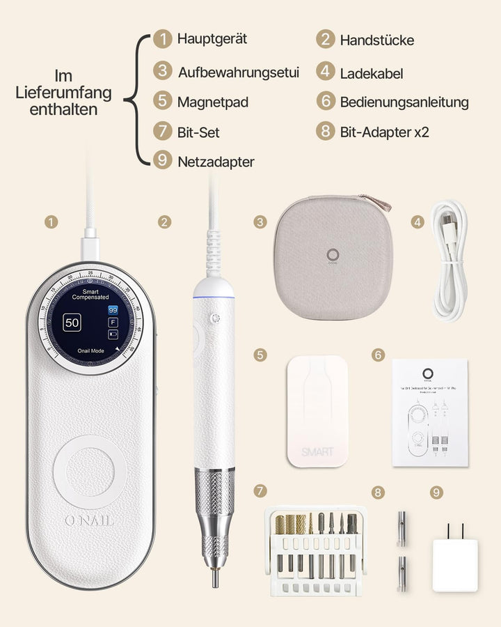 Professioneller Elektrischer Nagelbohrer 50000 U/min – O NAIL Maniküre Set mit LCD-Display, Fräsaufs
