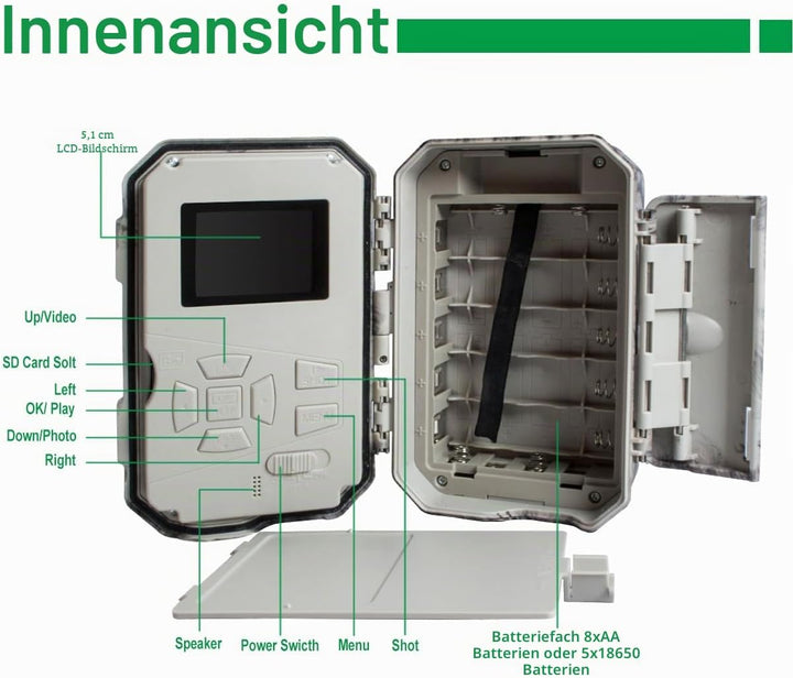 BOLY Wildkamera, 56MP 4K HD,Flash 940 nm schwarzes IR und weisse LED, Nachtsicht mit Tri-Flash,No Gl