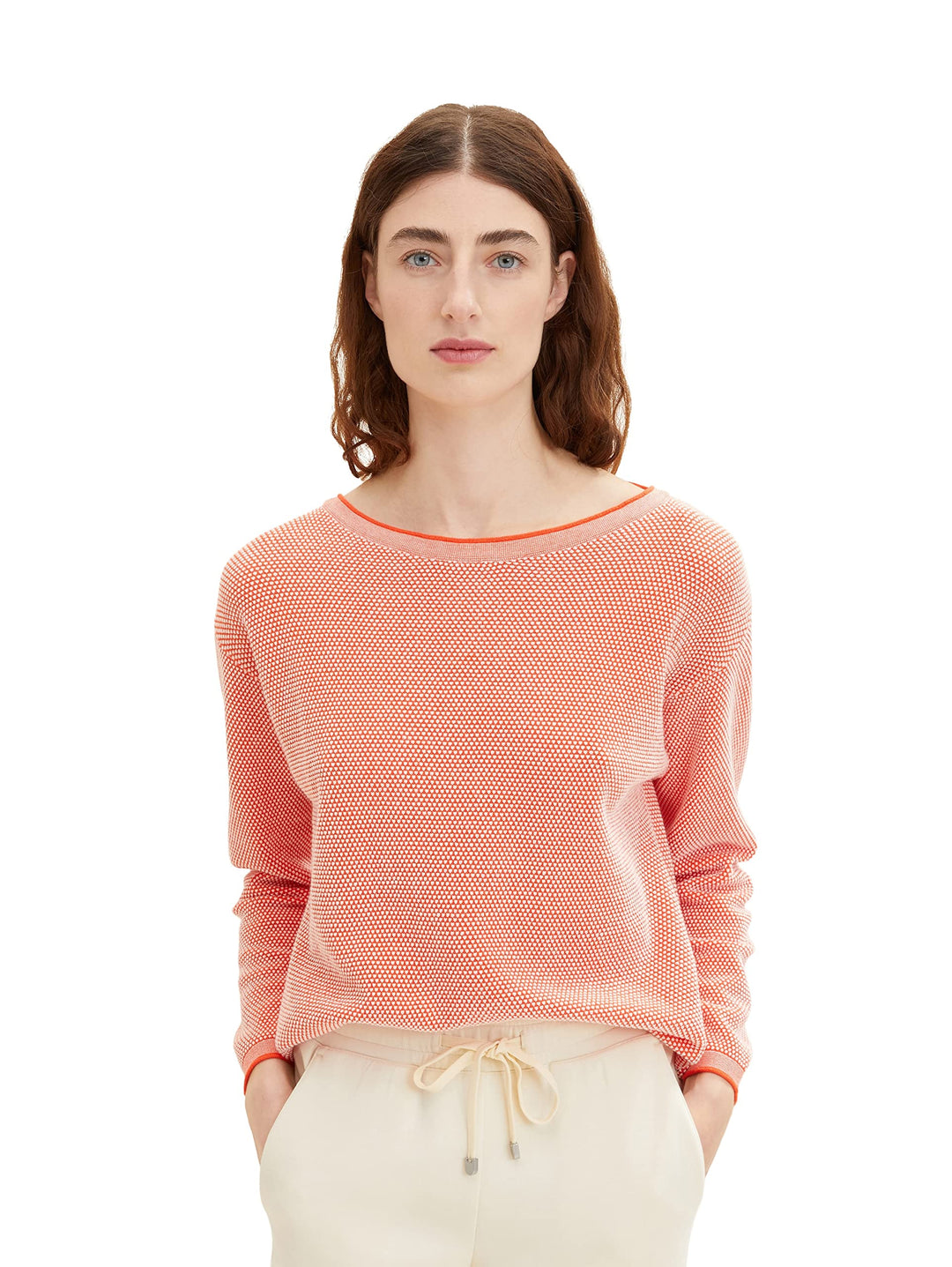 TOM TAILOR Damen Strickpullover aus Bio-Baumwolle XS 31310 - Red Bubble Structure, XS 31310 - Red Bu