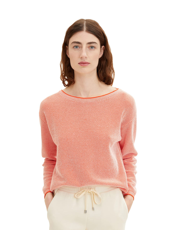 TOM TAILOR Damen Strickpullover aus Bio-Baumwolle XS 31310 - Red Bubble Structure, XS 31310 - Red Bu