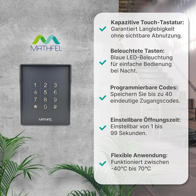 MATHFEL Vandalismusgeschütztes Zugangssystem Codeschloss Türöffner aufputz, Farbe Anthrazit… (Aufput
