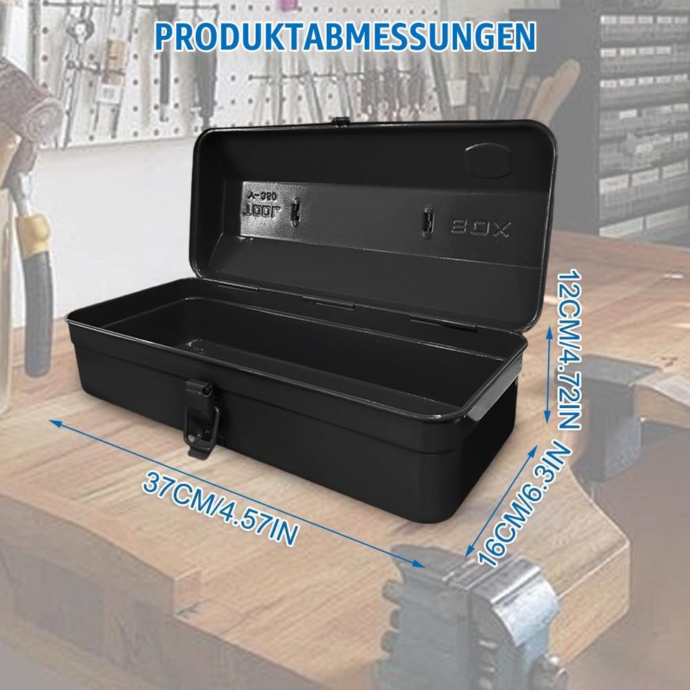 Mehrzweck-Werkzeugkiste mit Schlossschnalle und Tragegriff 37×16×12cm Schwarz, Schwarz