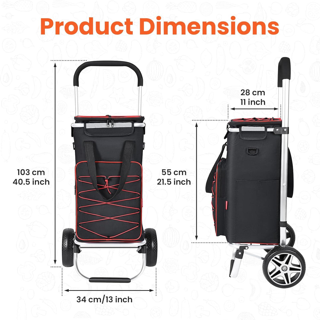 YEAUPE PRO 3in1 Einkaufstrolley mit Kühlfach, 45L Einkaufsroller mit Abnehmbarer Tasche, Max. 25kg B