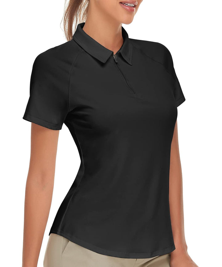 Soneven Poloshirt für Damen Kurzarm Sportshirt mit 1/4 Reissverschluss Sport Tshirts Schnelltrocknen