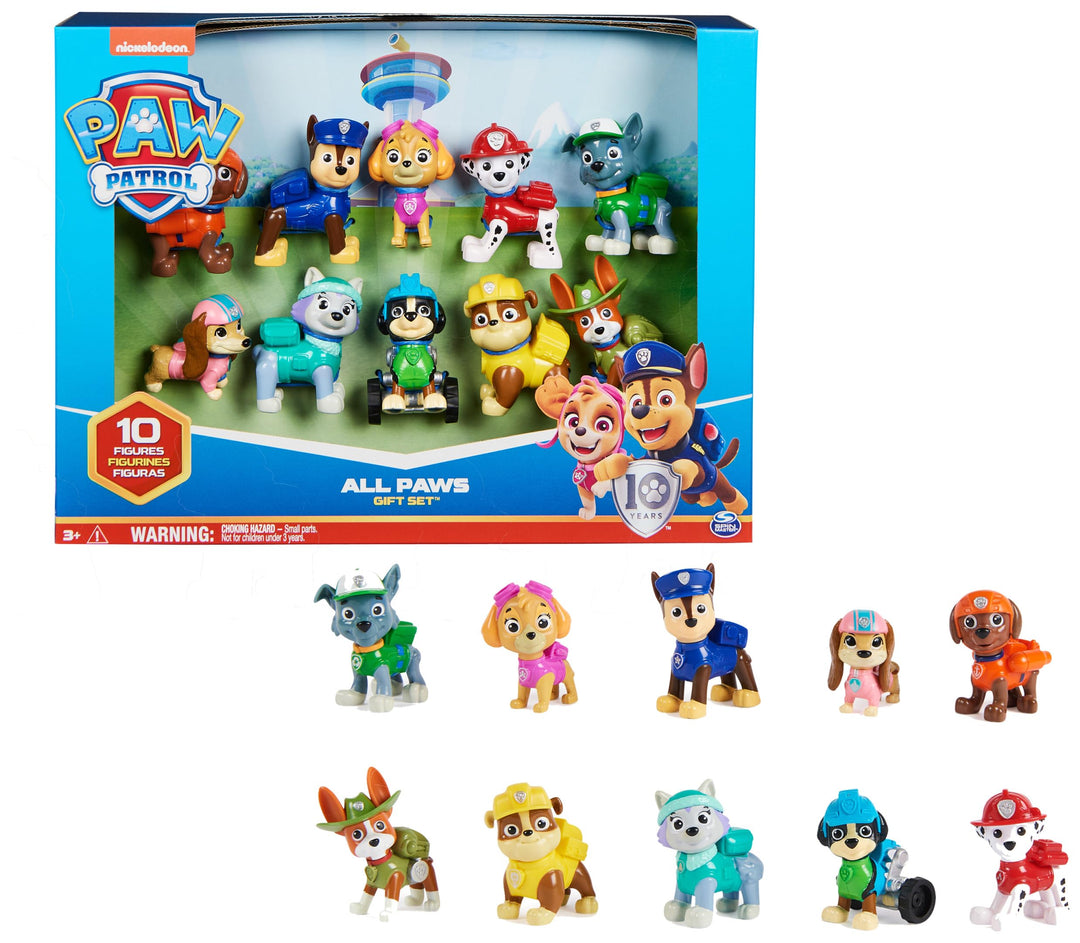 Paw Patrol, 10. Jubiläum, Action Pack Pups Figuren Geschenkset mit 10 Hundefiguren zum Sammeln, Spie