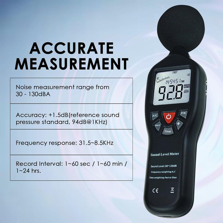 Digitaler Schallpegelmesser mit Stativmontage Rücklichtanzeige Hochgenauigkeitsmessung 30dB-130dB Ko
