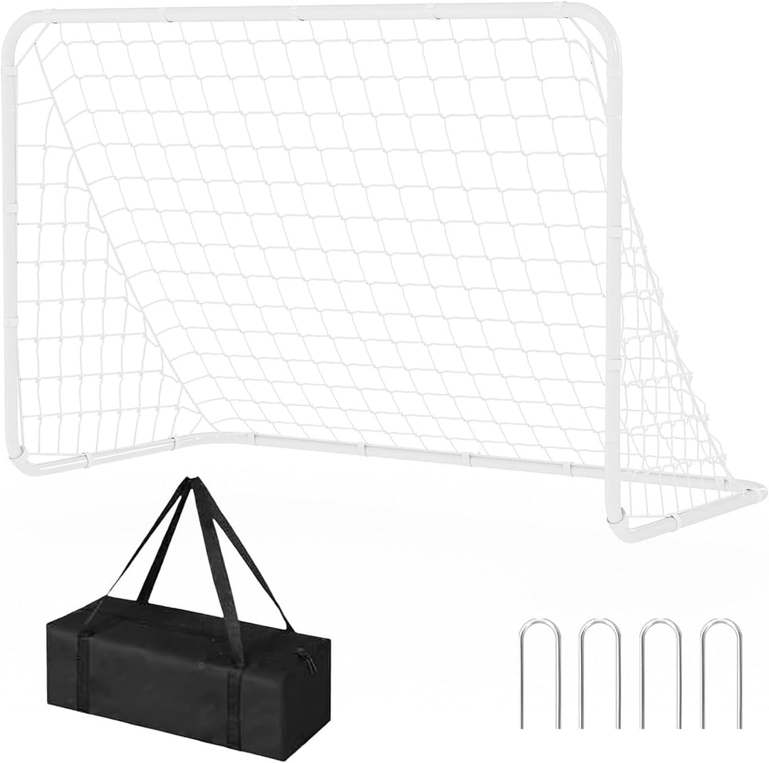 Fussballtor Aussen, 1,2 m × 1,8 m, Tragbares Fussballtor, Metallrahmen, PE-Netz &amp; Erdheringe, Weiss