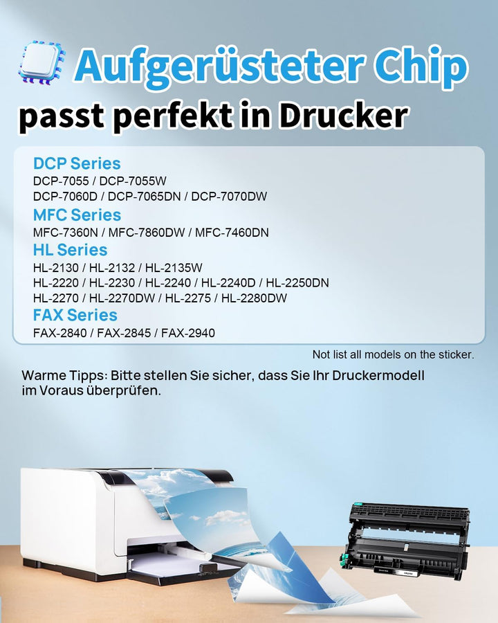 Yowell DR2200 Trommel Kompatibel für Brother TN2220 DR2200 Trommel für Brother DCP-7055 Toner DCP-70