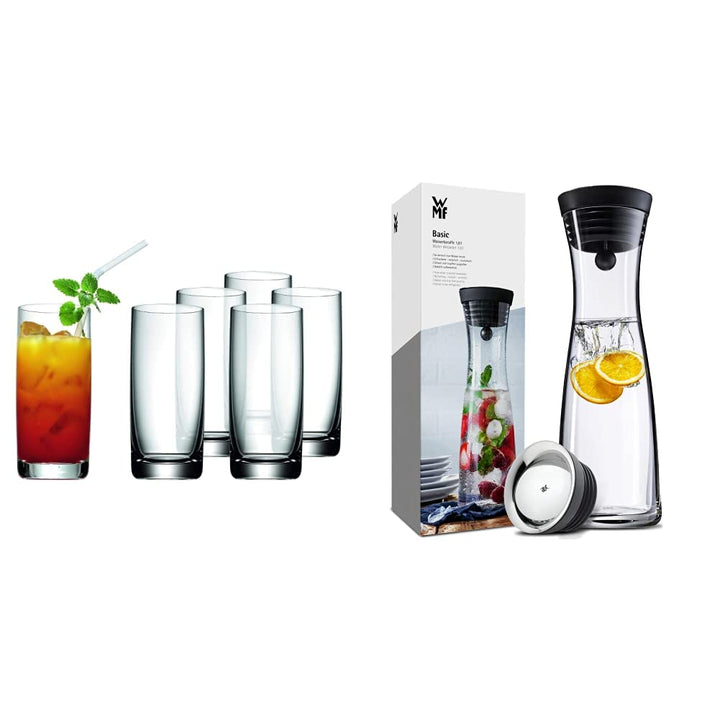 WMF Easy Longdrinkgläser Set 6-teilig, Cocktailglas 350ml, Kristallglas, bruchsicher & Basic Wasserk
