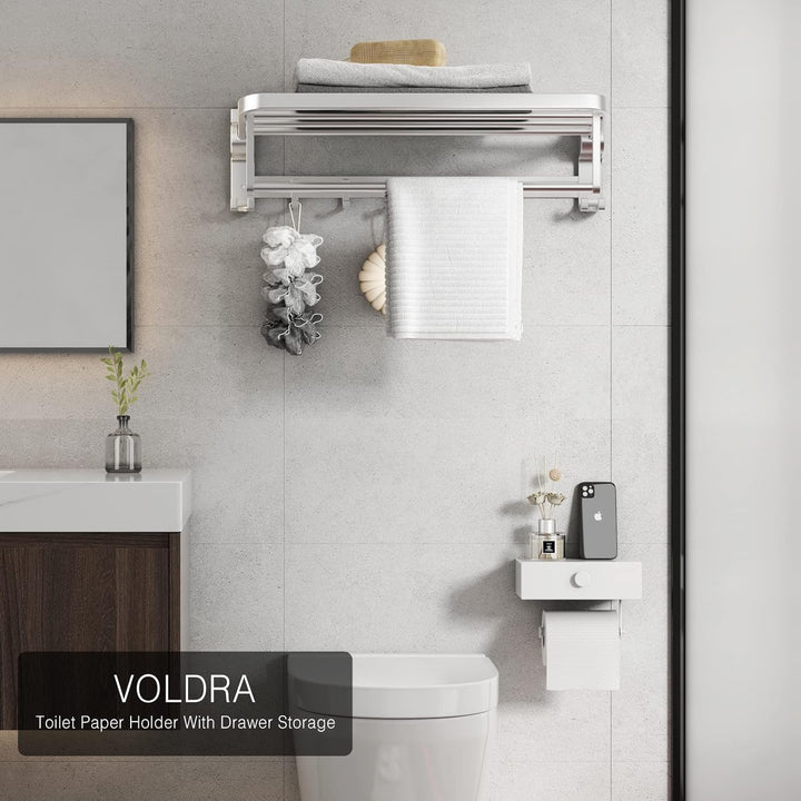 VOLDRA Toilettenpapierhalter Mit Feuchttücherbox, Klopapierhalter Ohne Bohren Klorollenhalter mit Ab