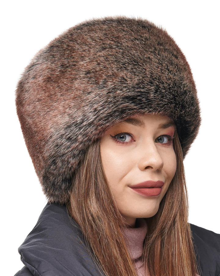 Futrzane Russische Kunstpelzmütze für Damen - Dichtes Fell - Eleganter Kosakenstil S Sibirisch-Braun