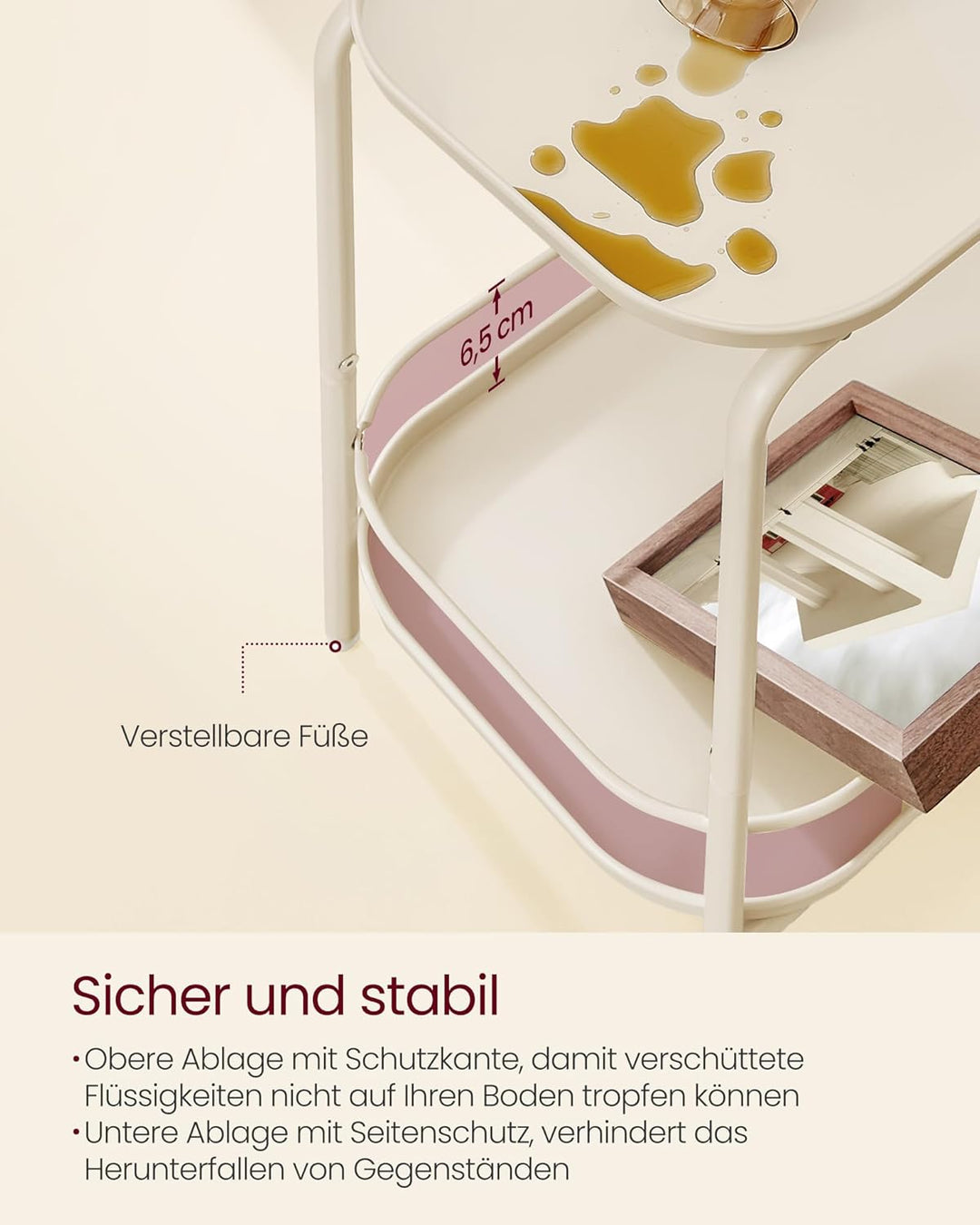VASAGLE Beistelltisch mit 2 Ebenen, Nachttisch, Sofatisch klein, Couchtisch mit Ablage, modern, für