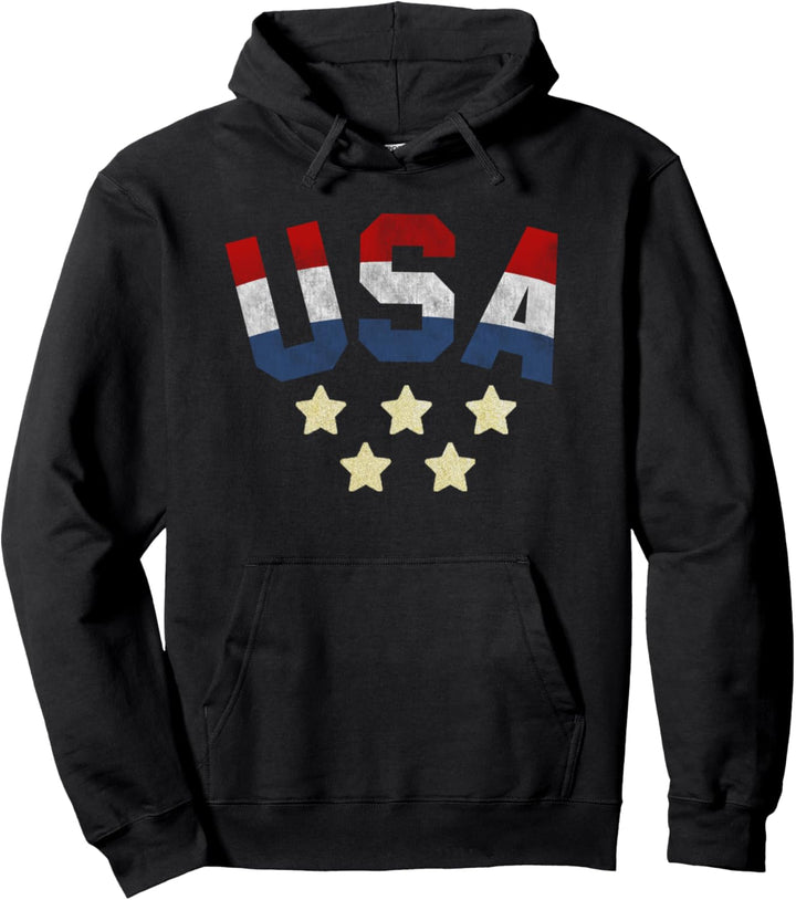 USA Bold Color Stripe Stars Pullover Hoodie
