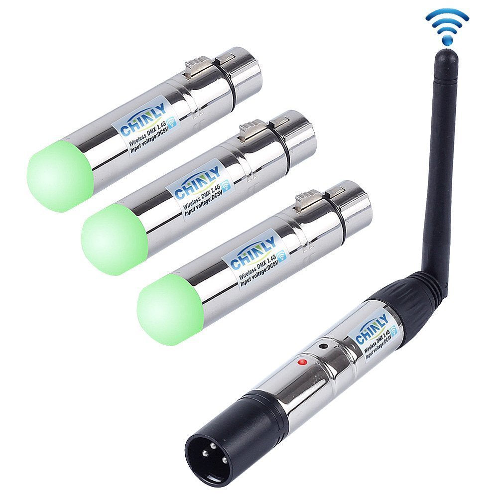CHINLY 4pcs DMX512 2,4G ISM Kabelloser XLR-Sender/Empfänger männlich/weiblich LED-Lichtsteuerung Kur