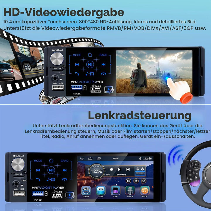 RDS Autoradio 1 Din Bluetooth Freisprecheinrichtung Autoradio mit 4.1 Zoll Bildschirm 1 Din Auto Rad