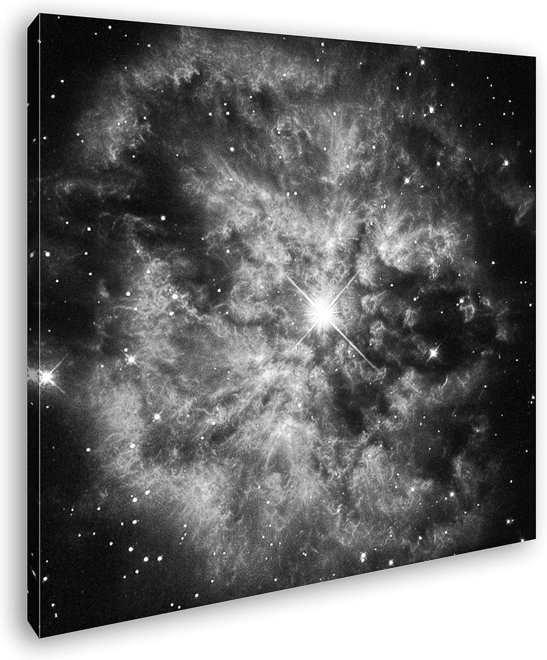 Sternen Nebel im Kosmos Format: 70x70 Effekt: Schwarz&Weiss als Leinwandbild, Motiv auf Echtholzrahm