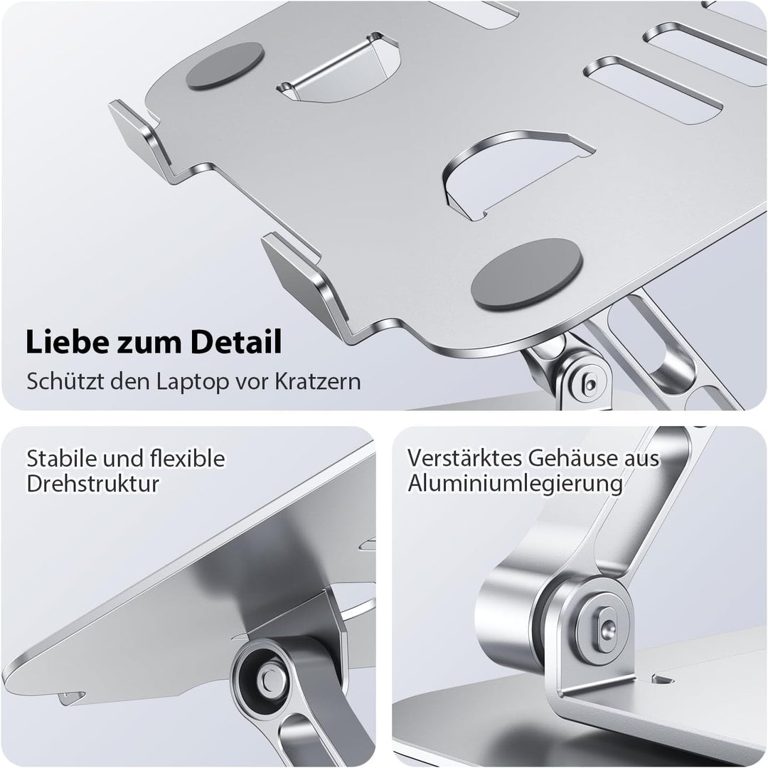 CreaDream Laptopständer für den Schreibtisch, Aluminium-Laptopständer mit 360° drehbarem Fuss, ergon