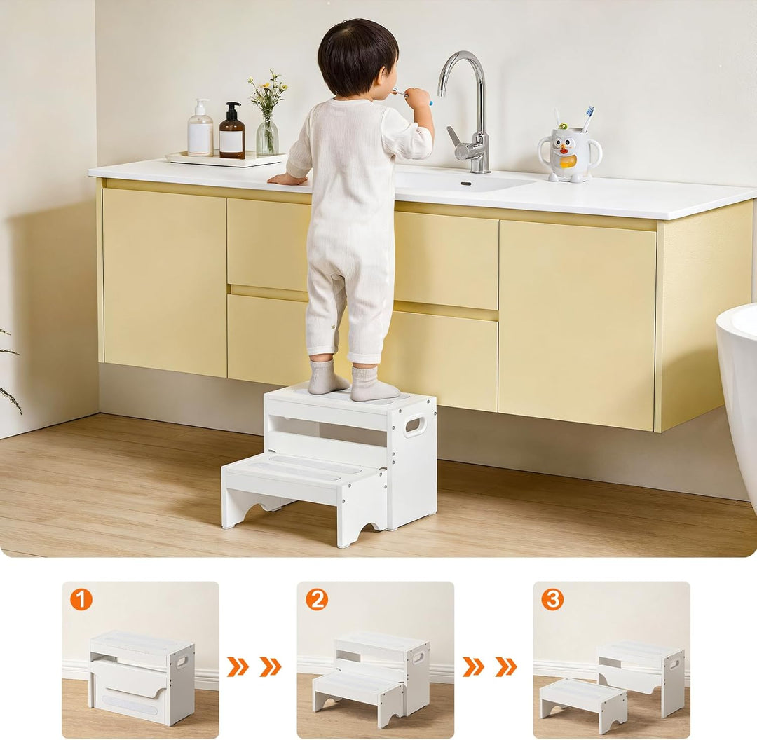 HOOBRO Kinderhocker Set, zweistufiger Tritthocker Kinder, Hocker Kinder, Küchenhelfer Turm, Kindersc