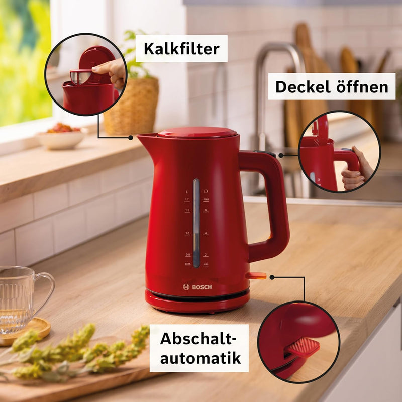 Bosch kabelloser Wasserkocher MyMoment TWK3M124, Abschaltautomatik, Überhitzungsschutz, Tassenanzeig