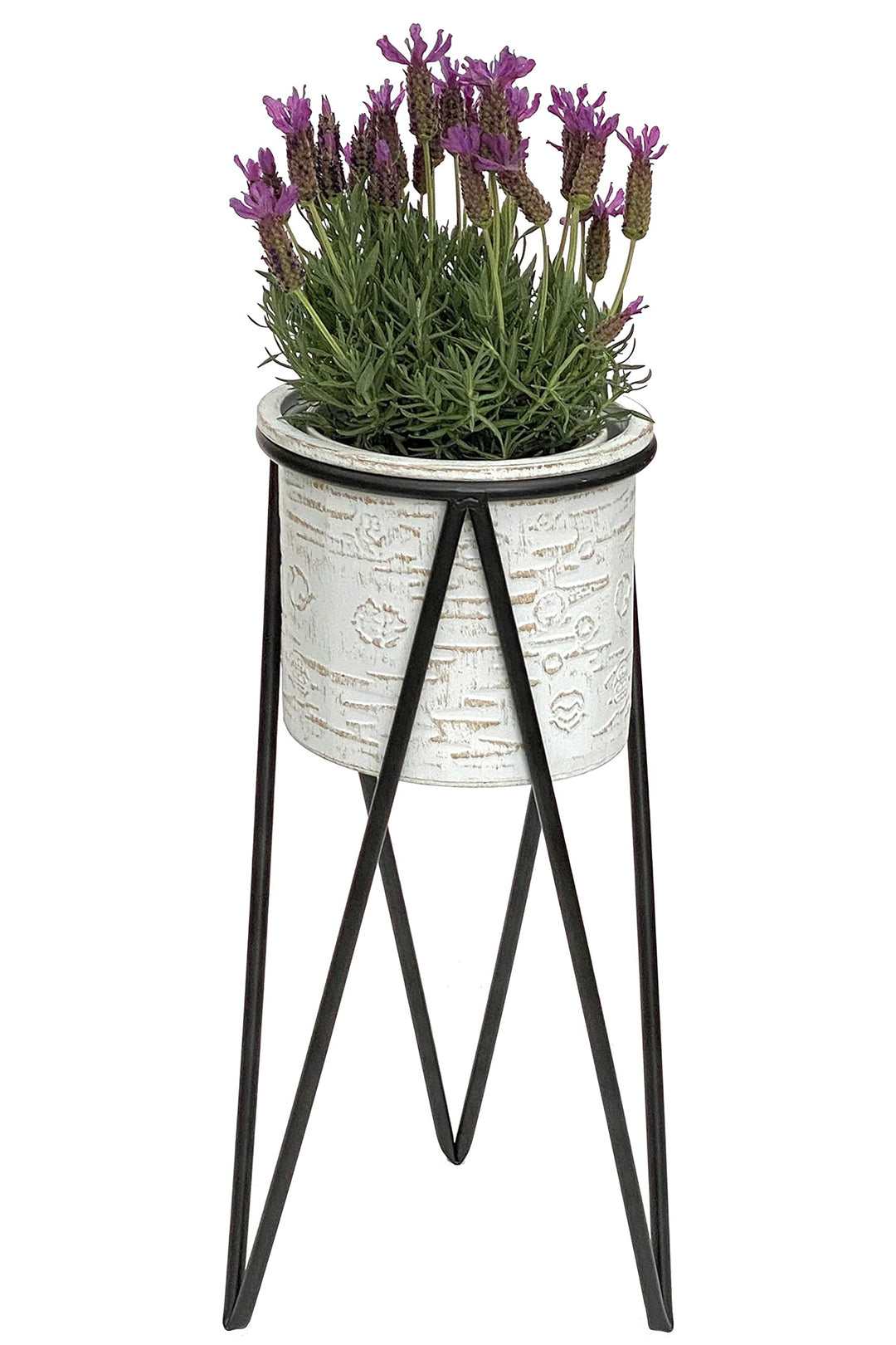 DanDiBo Blumenhocker mit Topf Metall Schwarz Weiss S 50 cm Blumenständer 96043 Blumensäule Modern Pf