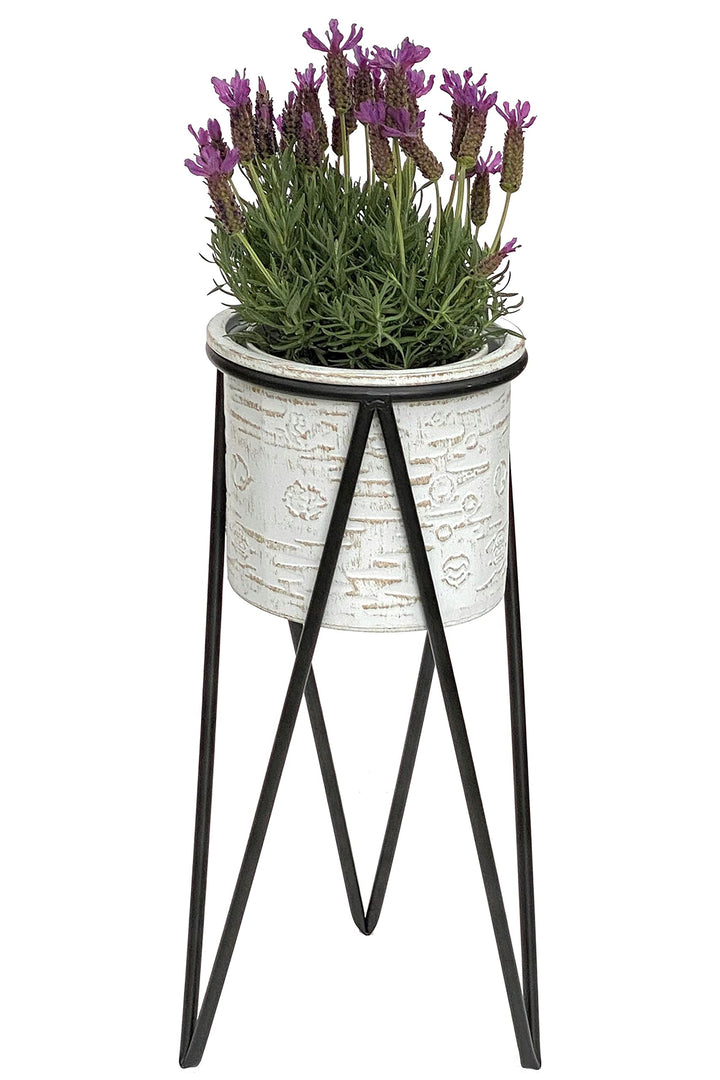 DanDiBo Blumenhocker mit Topf Metall Schwarz Weiss S 50 cm Blumenständer 96043 Blumensäule Modern Pf