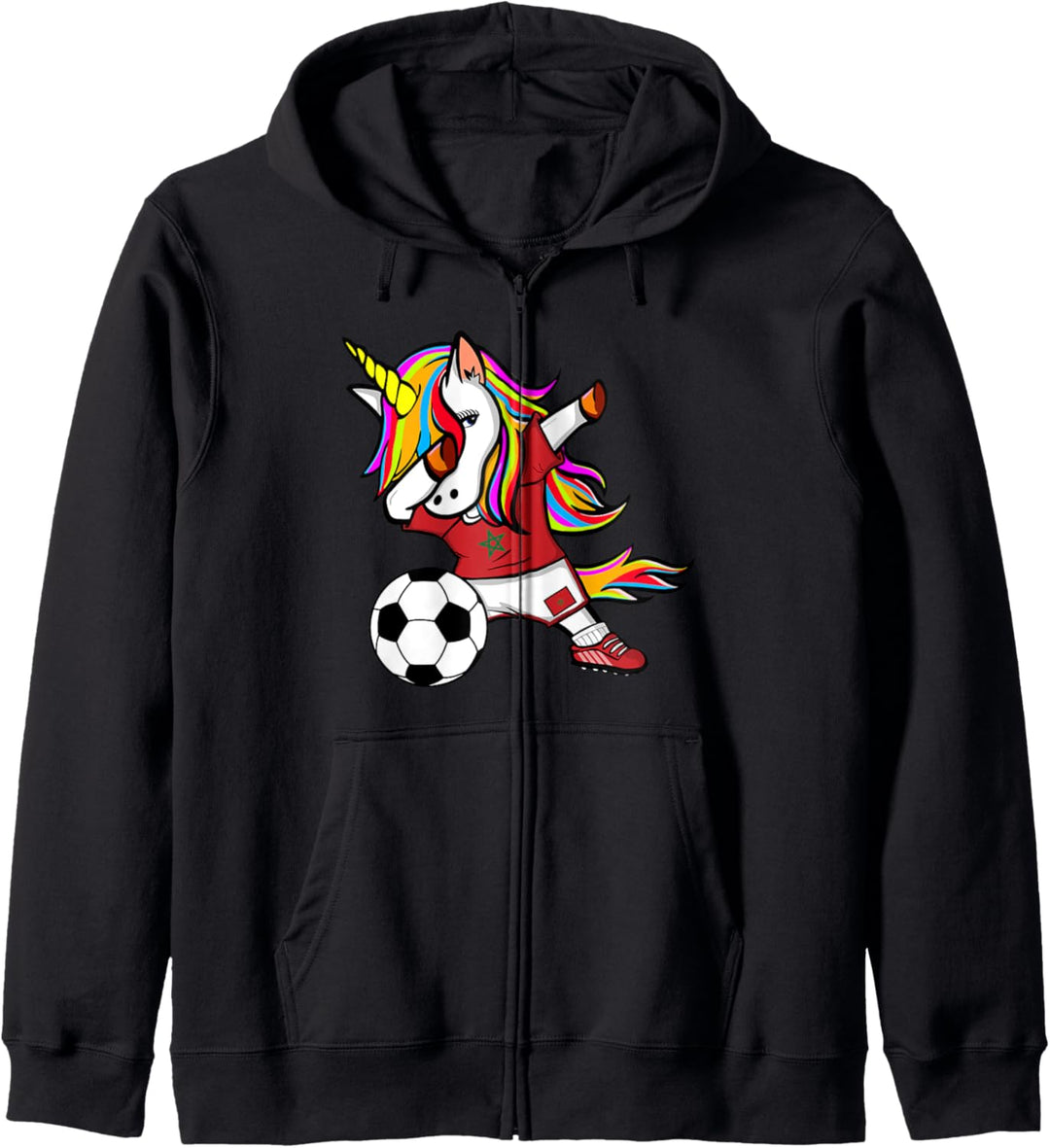 Dabbing Einhorn Unicorn Marokko Fussball Marokkanische Flagge Kapuzenjacke