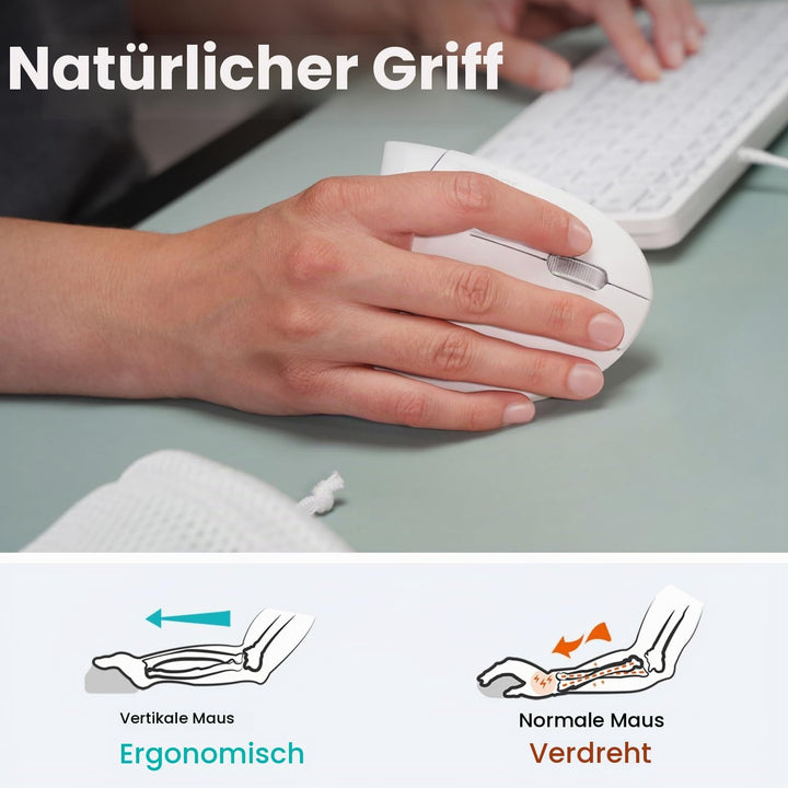 Perixx PERIMICE-813W Vertikale Bluetooth-Maus - Kabellose 3-in-1-Multi-Device-Technologie - Reise-Tr