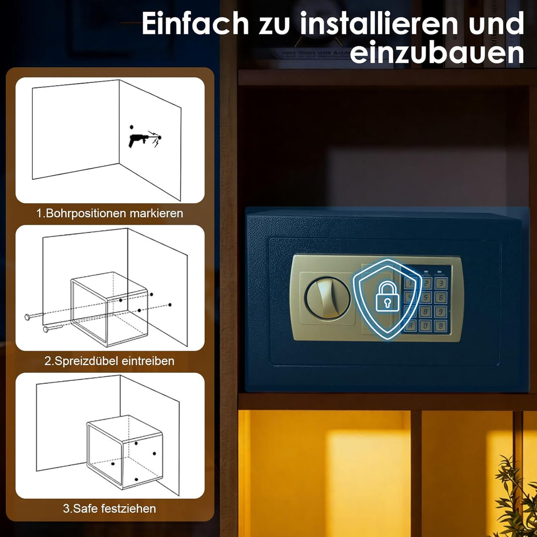 Elektronischer Tresor 31x20x20cm,Möbeltresor mit Kombinationsschloss und Schlüssel,Digitaler Heimtre