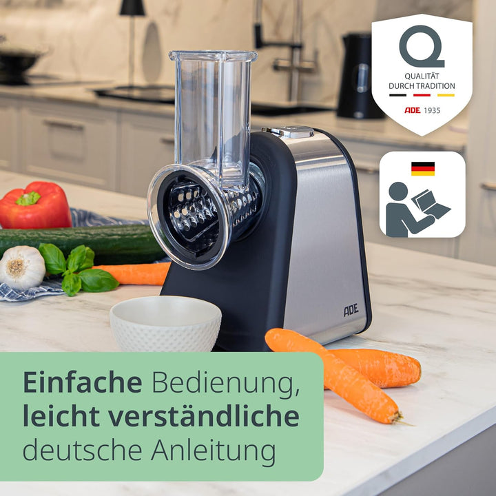 ADE Küchenreibe elektrisch, Gemüseschneider, Parmesanreibe, Gemüsereibe, Käsereibe, Gemüsehobel Karo