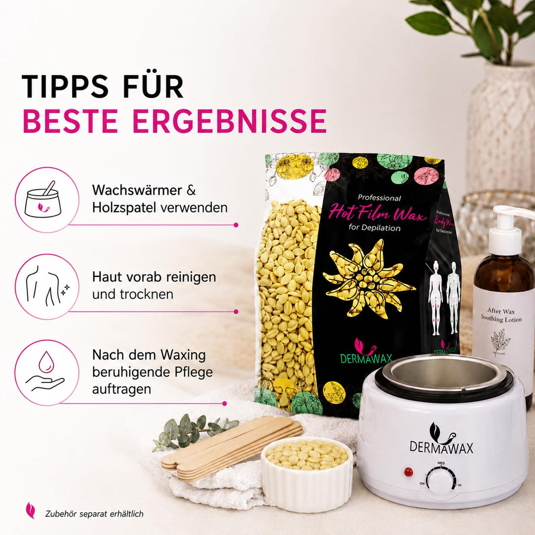 Dermawax 500g Wachsperlen für empfindliche Haut Heisswachs Anwendung ohne Wachsstreifen zur professi