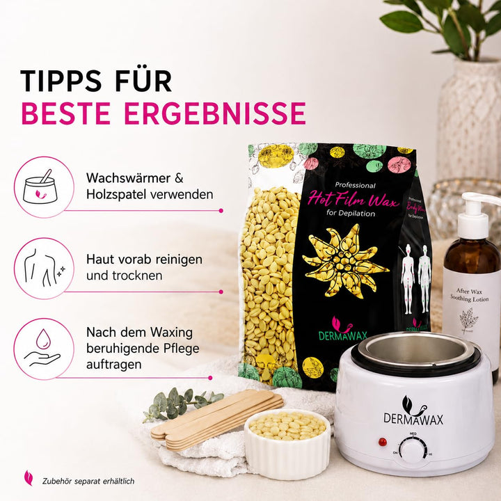 Dermawax 500g Wachsperlen für empfindliche Haut Heisswachs Anwendung ohne Wachsstreifen zur professi