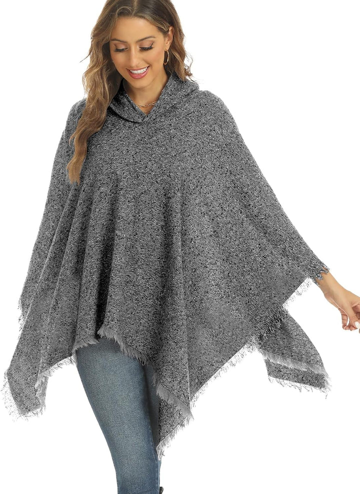 crazy bean Poncho Damen mit Kapuze mit Fransen Cape Damen Winter Warm Winddichte V-Ausschnitt Poncho