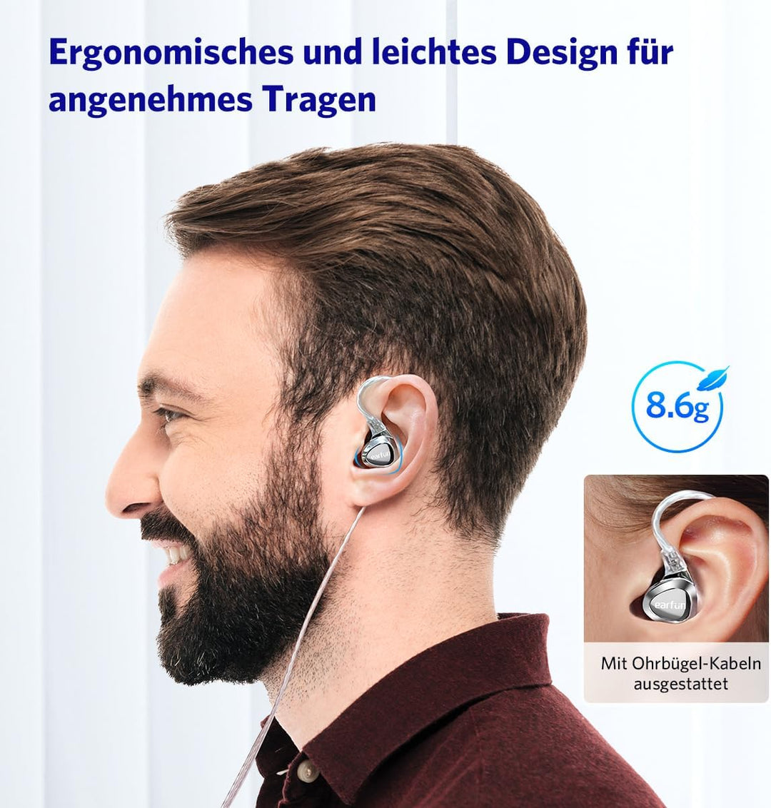 EarFun EH100 Kopfhörer mit Kabel, Hi-Res IEMs, In Ear Kopfhörer | 2 DD + 1 BA Hybrid Treiber für krä