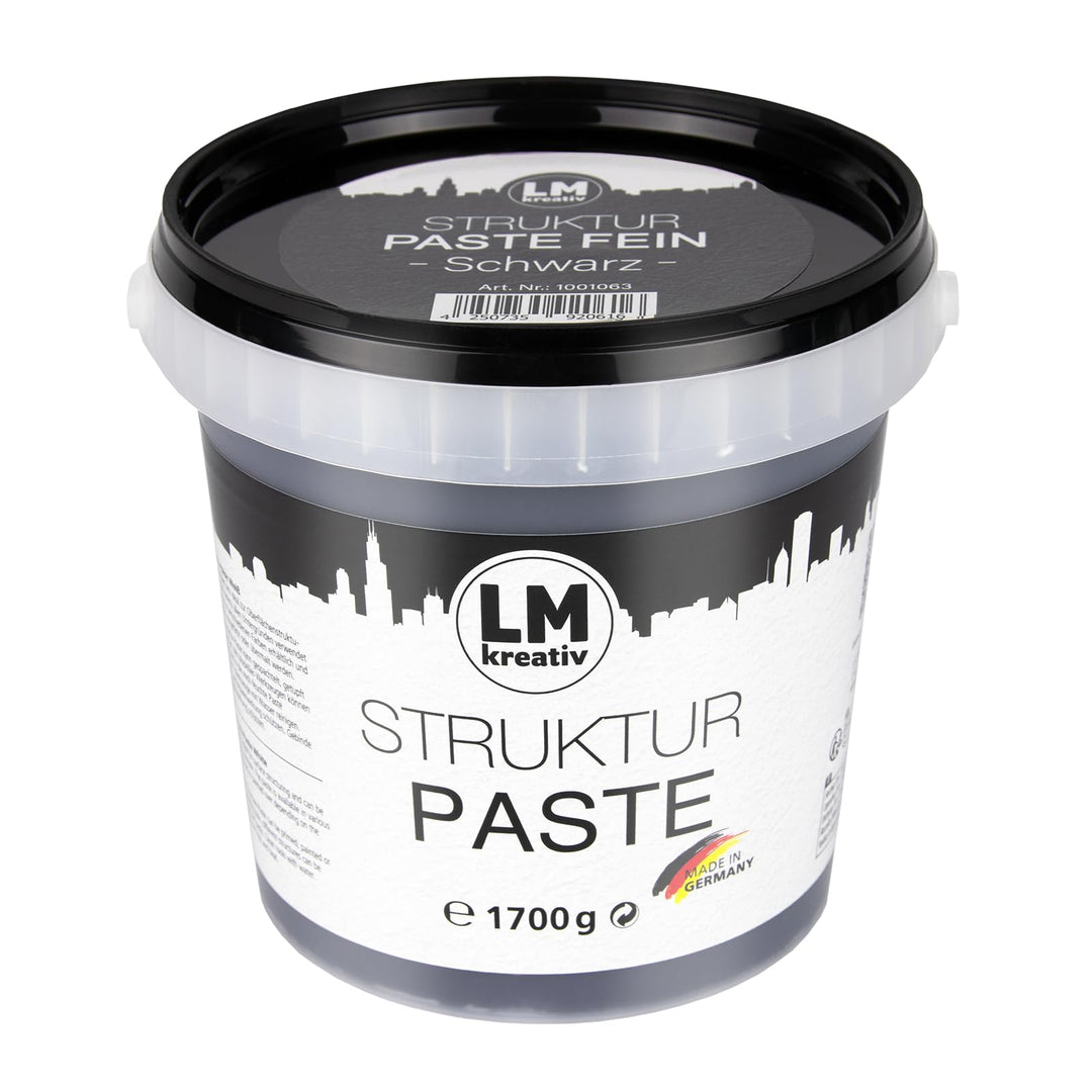 LM-Kreativ LM Struktur Paste fein 1,7 KG - Schiefer Schwarz - Strukturpaste für Leinwand - Perfekt f