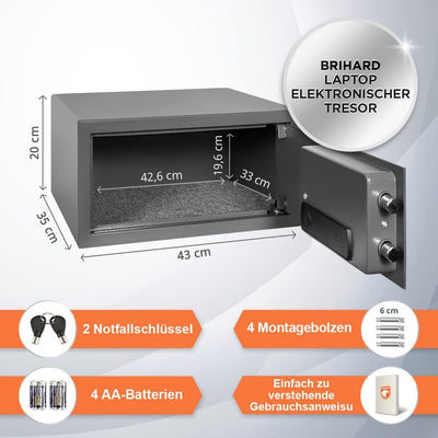 Brihard Laptop-Safe Elektronischer - 20x43x35cm Computer-Safe-Box mit LED-Bildschirm mit Digitalem Z