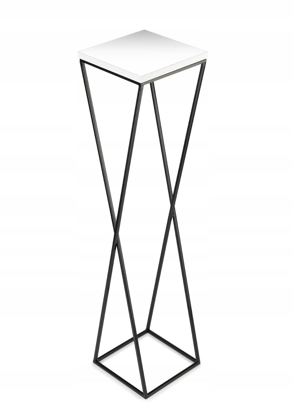 Pflanzenständer Metall 70 cm Hoch - Stabiler und Fester Blumenhocker mit Weiss MDF-Platte auf Schwar