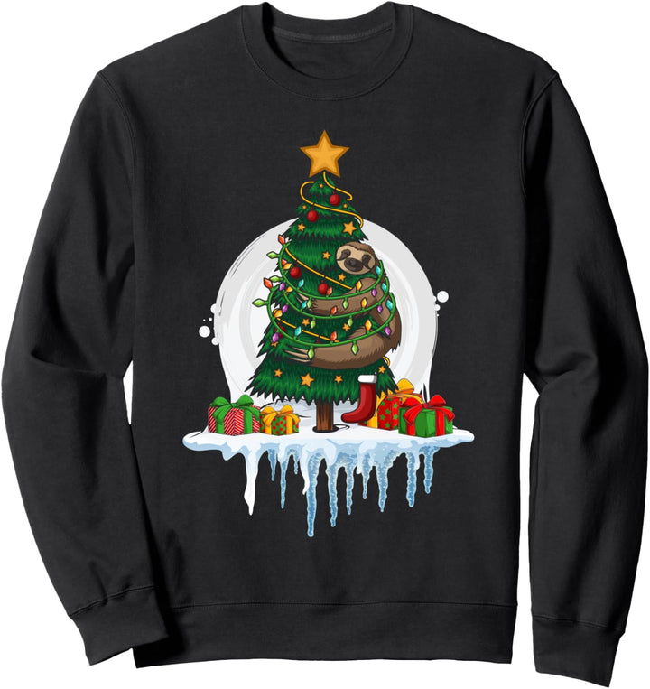 Weihnachtsbaum Lichterkette Schnee Weihnachtliches Faultier Sweatshirt