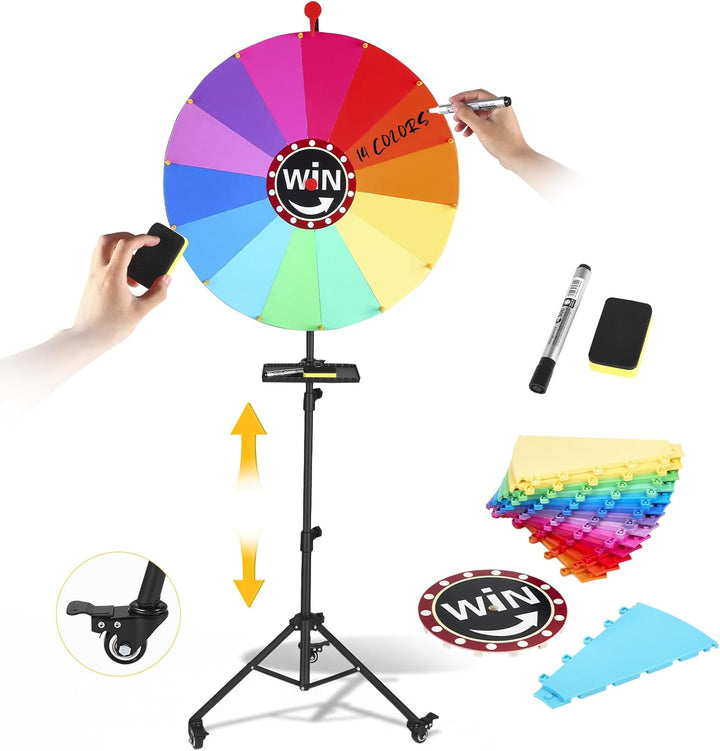 60 cm Glücksrad zum Drehen Gross, Glücksrad zum Delbstgestalten, mit 360°-Drehrollen, 14 Anpassbare