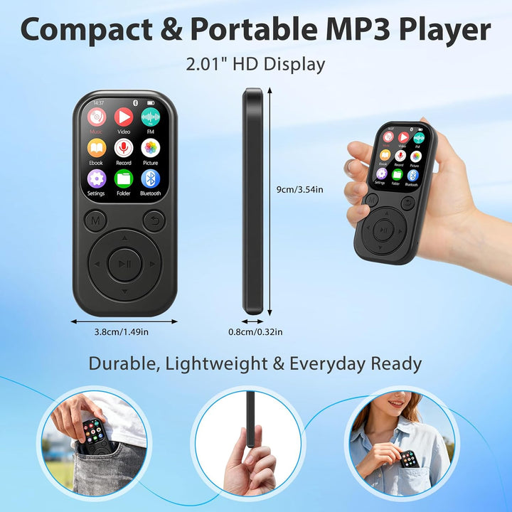 MP3 Player mit Bluetooth 5.3, Tragbarer Musikplayer mit 64GB Speicherkarte, FM Radio, Sprachaufnahme