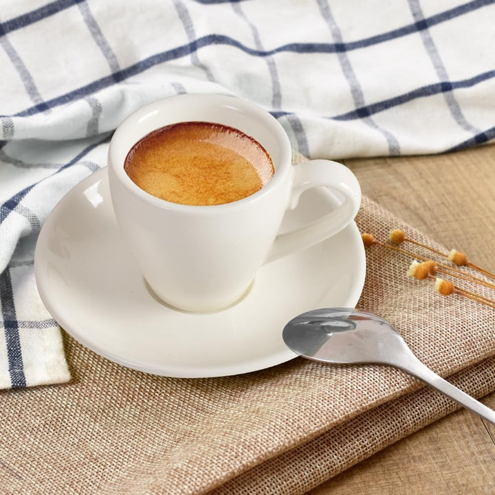 ionEgg Espressotasse aus Porzellan mit Untertasse und Mini-Löffeln aus Edelstahl, Espresso-Schnapsbe