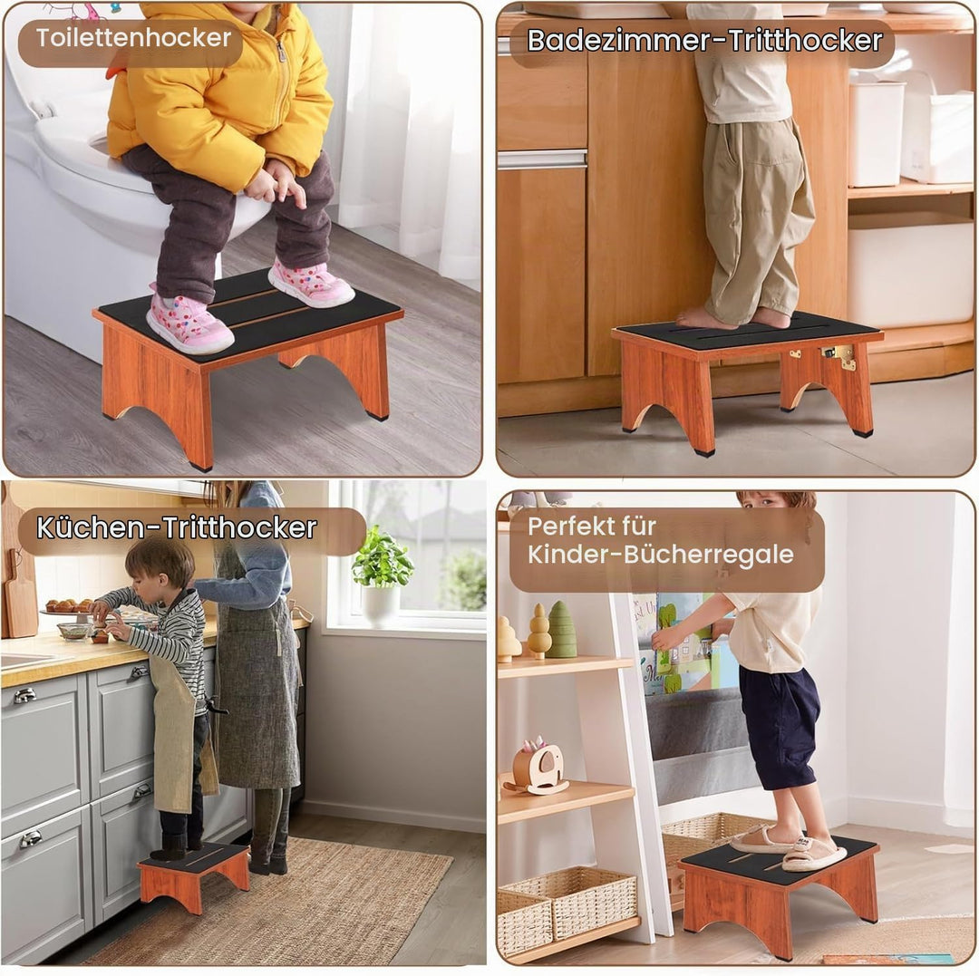 Klappbarer Tritthocker aus HolzTritthocker für Erwachsene und Senioren mit Rutschfester Gummiauflage