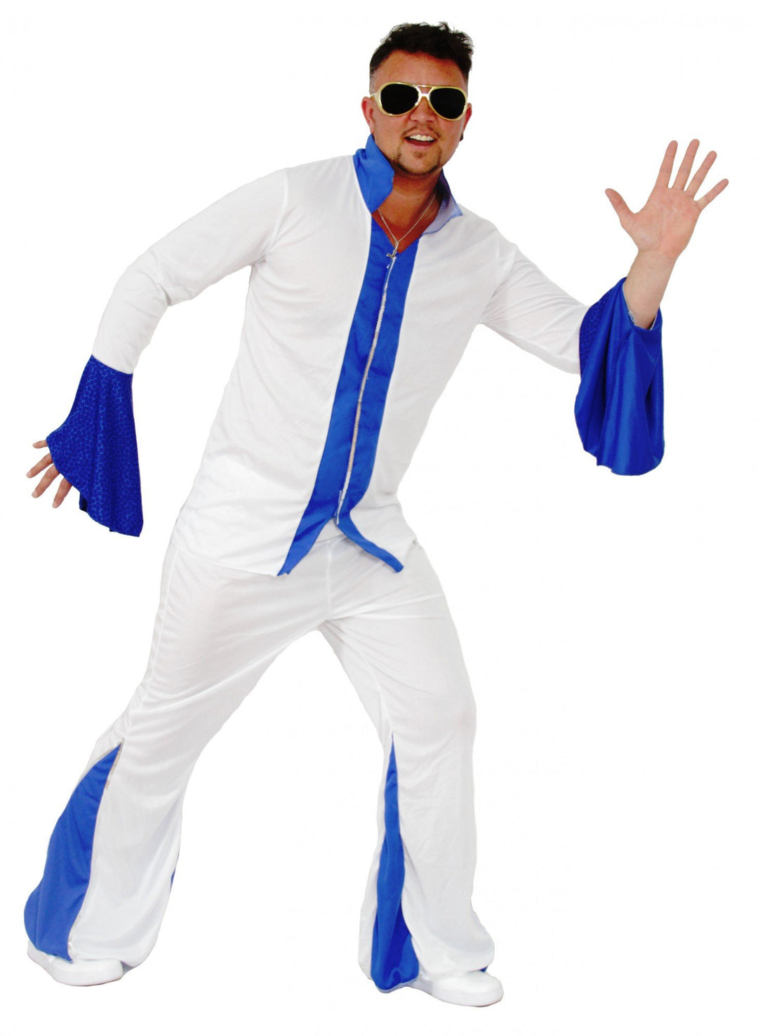 Foxxeo Weisser Disco Anzug Herrenkostüm 70er Jahre Overall Jumpsuit Kostüm Disco für Herren Grösse X