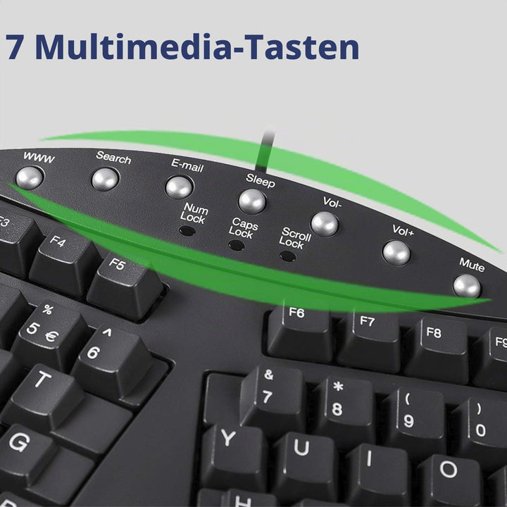 Perixx PERIBOARD-512 Ergonomische Split-Tastatur, USB, unterteiltes Design, mit 7 Multimedia-Tasten