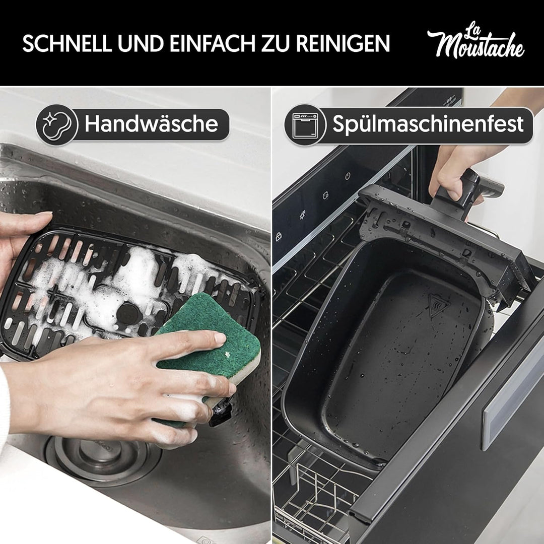 La Moustache - Heissluftfritteuse 8L mit 2 Separaten Körben, Ölfreie Fritteuse 1700W, 10 Programmen,