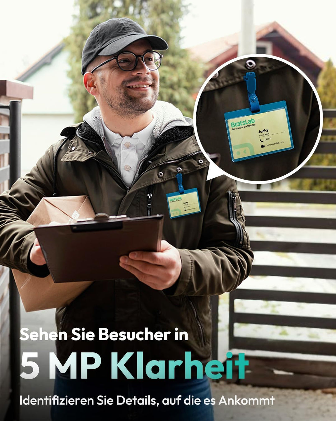 BOTSLAB Kabellose Video-Türklingel Akku, 5MP WLAN Türklingel mit Kamera, 180° Weitwinkel, 210-Tage-A