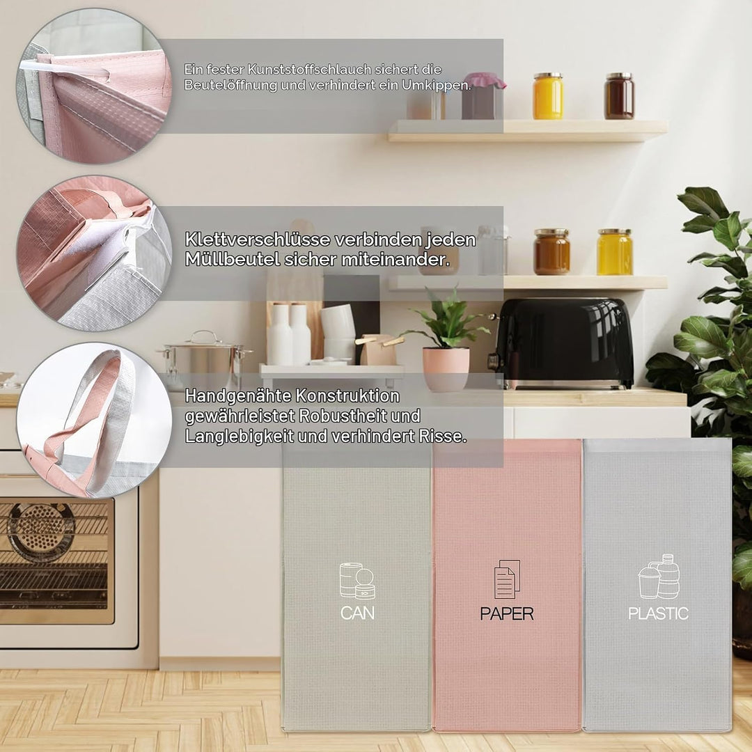 Mülltrennsystem 3fach für Papier Kunststoff und Leergut Abstellraum Ordnungssystem Recycling Mülltre