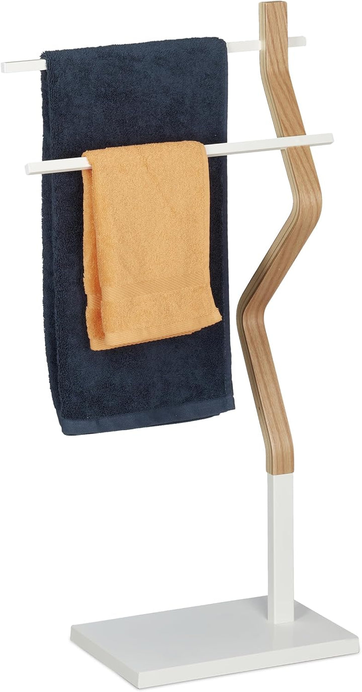 Relaxdays Handtuchhalter stehend, Handtuchständer mit 2 Stangen, für Hand-& Geschirrtücher, Holz & M