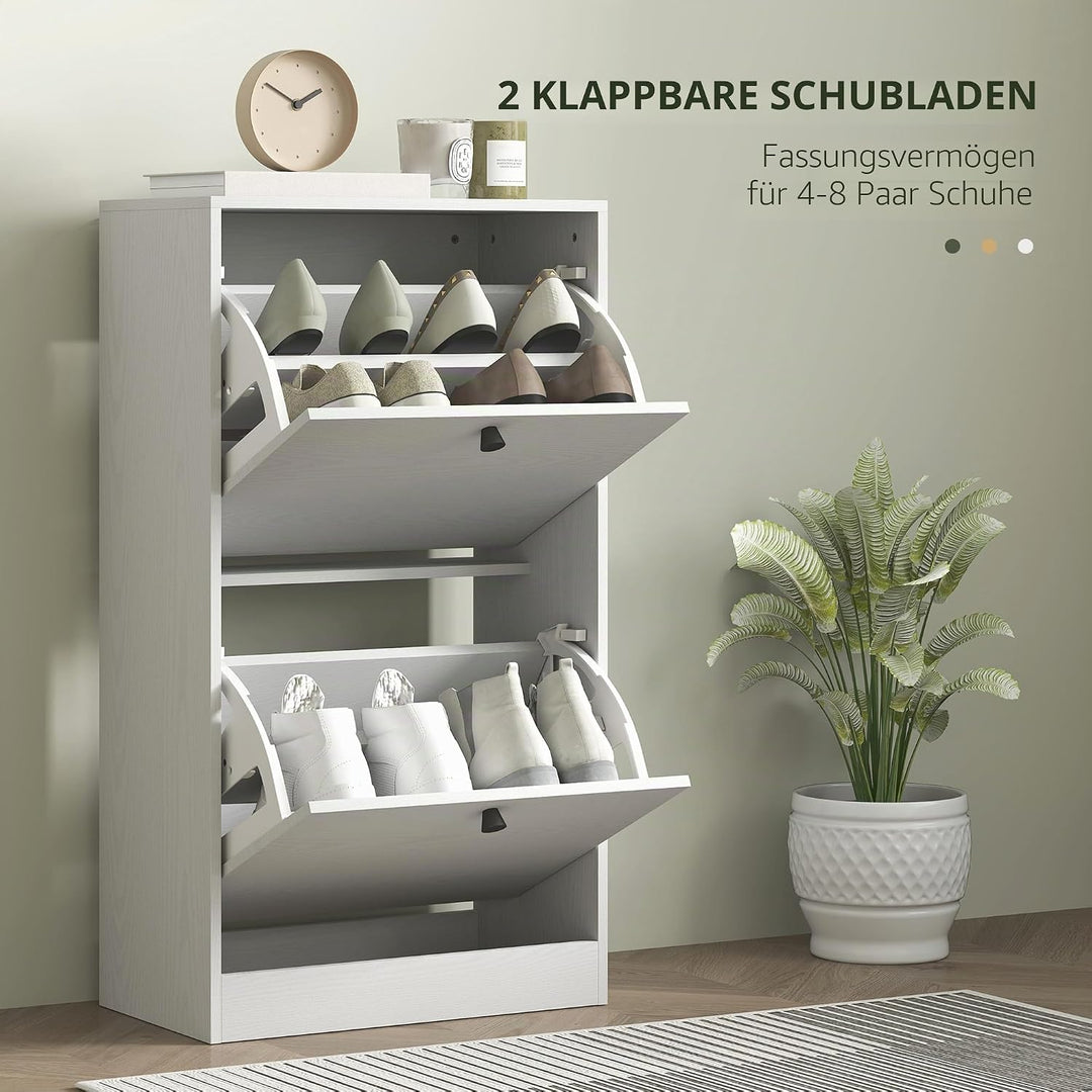 HOMCOM Schmaler Schuhschrank mit 2 Klapptüren, Schuhschrank, Eingang, mit verstellbaren Einlegeböden